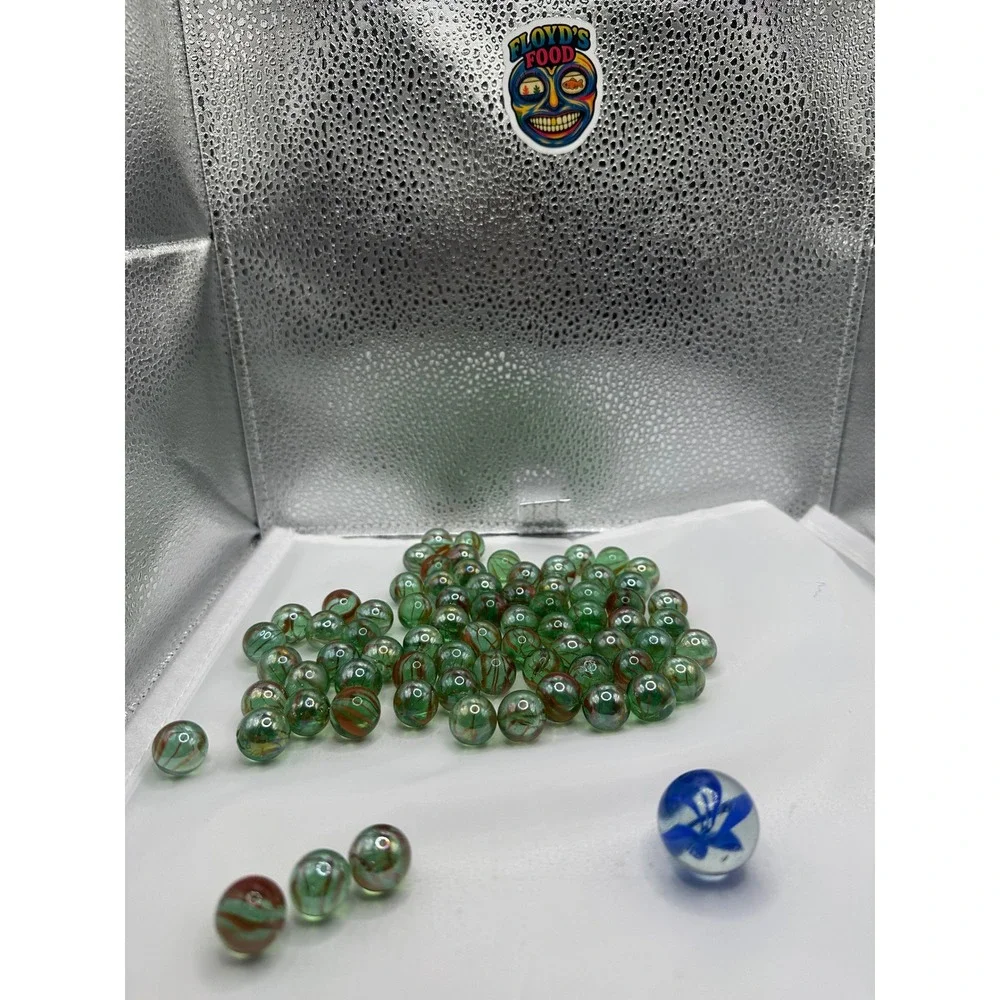 Vintage Glass‎ Marbles Lot 73 Green Swirl + Blue Shooter Mixed Sizes